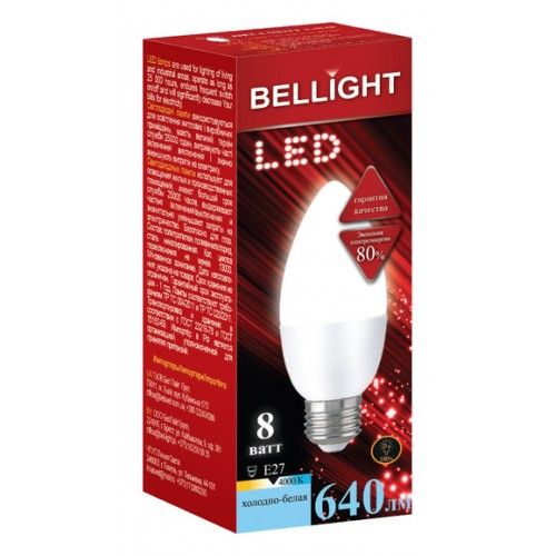 Лампа светодиодная BELLIGHT LED Свеча C37 8W 220V E27 4000K