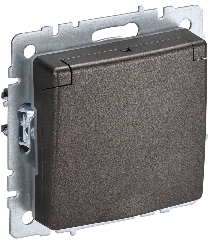 IEK BRITE BR-R16-16-44-K45 Розетка 1-местная с заземлением с защитными шторками и крышкой 16А IP44 РСбш10-3-44-БрТБ темная бронза
