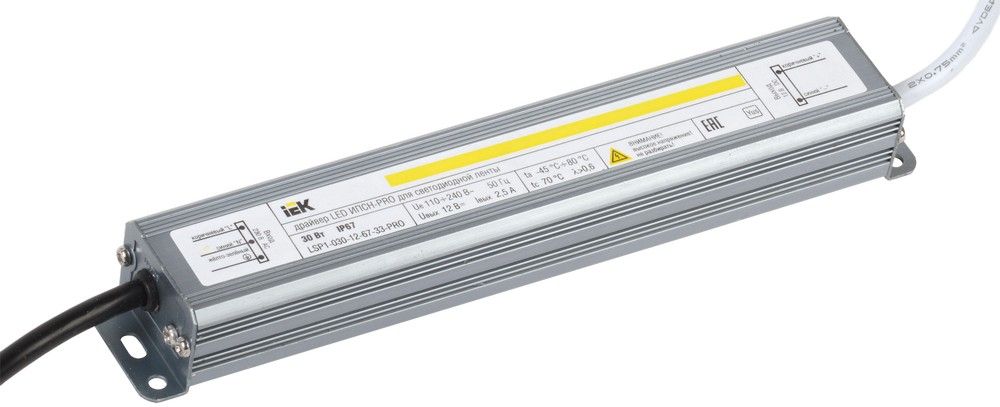 IEK Драйвер LED ИПСН-PRO 30Вт 12 В блок- шнуры IP67 (1/  /50/ 3000)