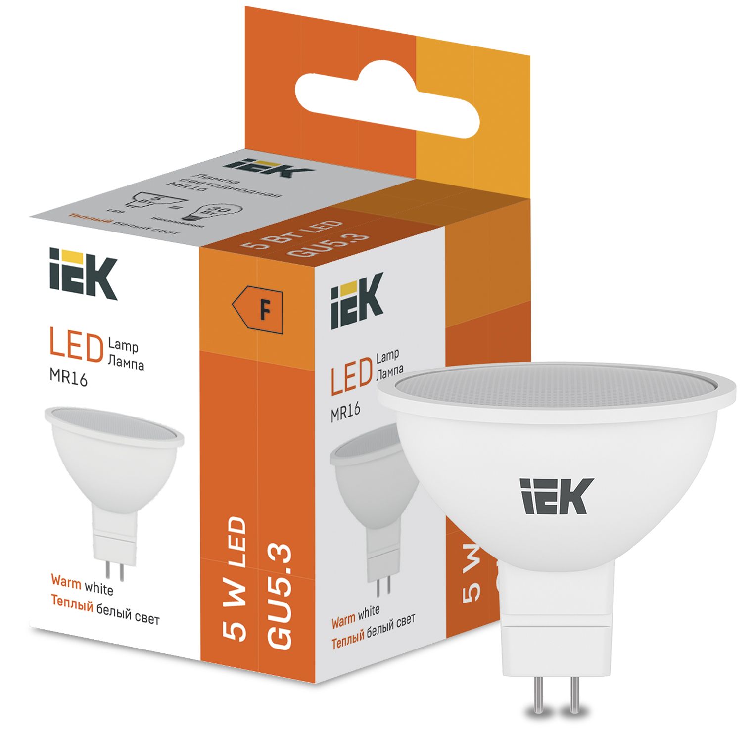 IEK LL-I-MR16-5W-230-30-GU5.3 Ламп. светод-ная GU5.3 410lm 5W 3000K - тепл. бел. свет (10 / 100)