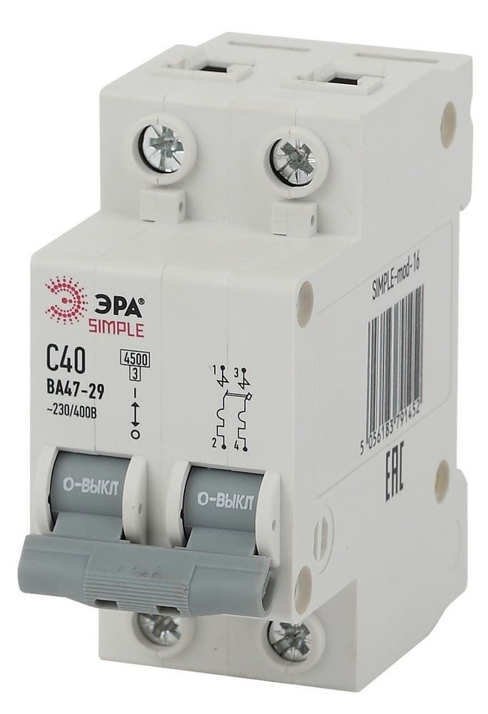 ЭРА SIMPLE-mod-18 Автоматический выключатель 2P 63А (C) 4,5кА ВА47-29 (6 / 90 / 1800)