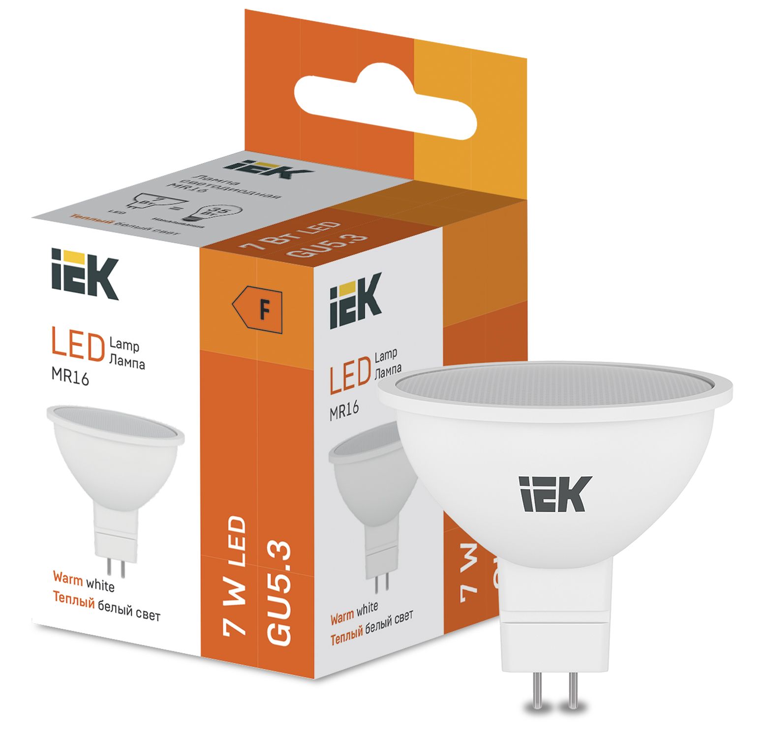 IEK LL-I-MR16-7W-230-30-GU5.3 Ламп. светод-ная GU5.3 570lm 7W 3000K - тепл. бел. свет (10 / 100)