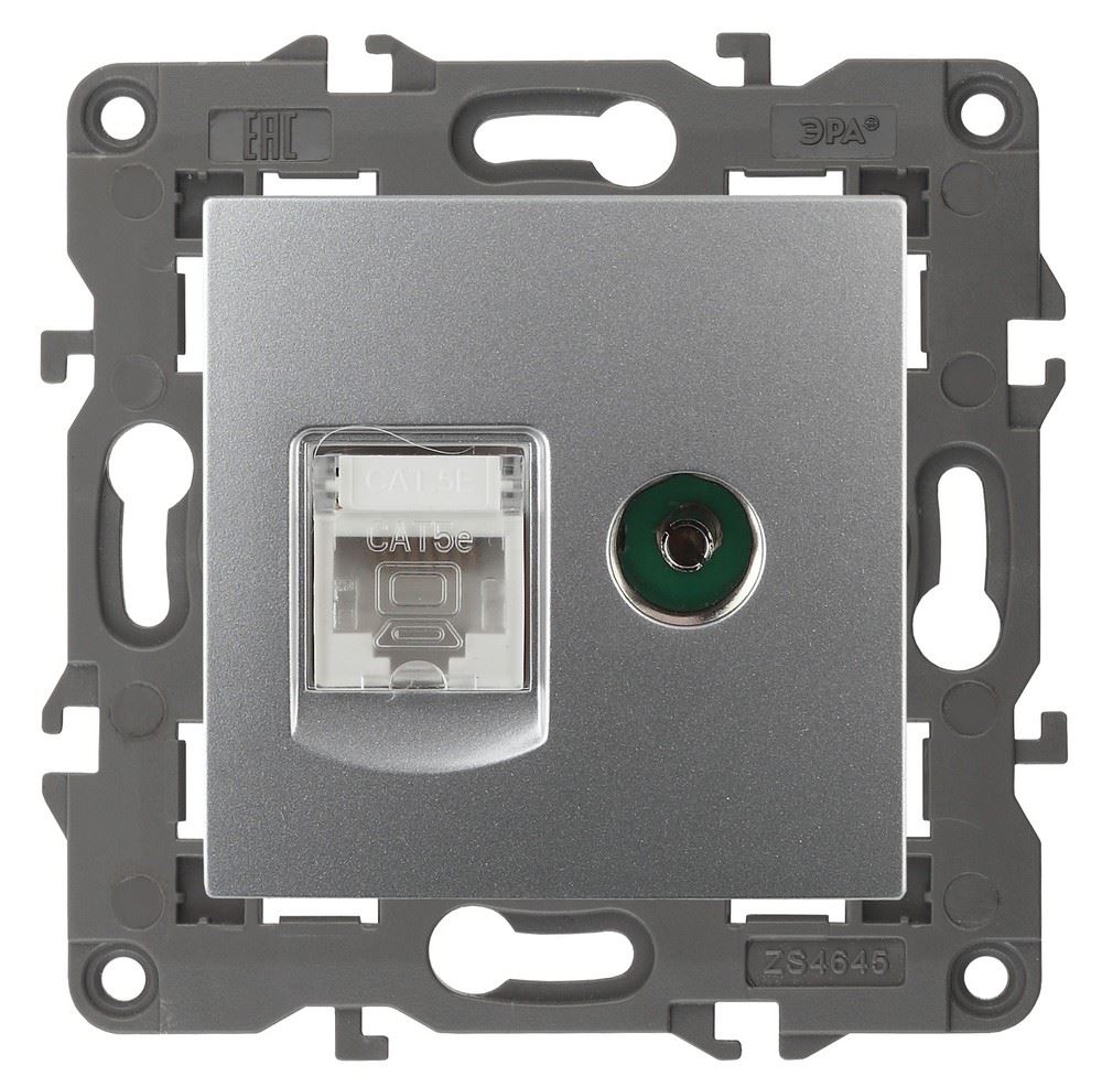 ЭРА 14-3110-03  Розетка RJ45+TV, IP20, алюминий (10/100/3200)