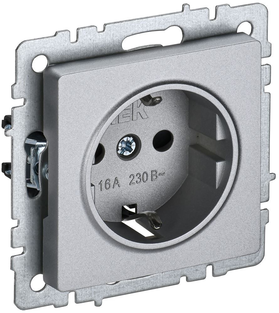IEK BRITE BR-R11-16-K47 Розетка 1-местная с заземлением без защитных шторок 16А РС11-1-0-БрА алюминий (1 / 10 / 100)