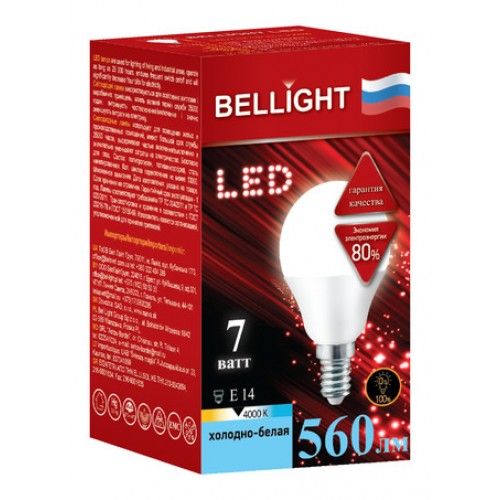 BELLIGHT LED G45 7W 220V E14 4000K  Лампа светодиодная Шарик