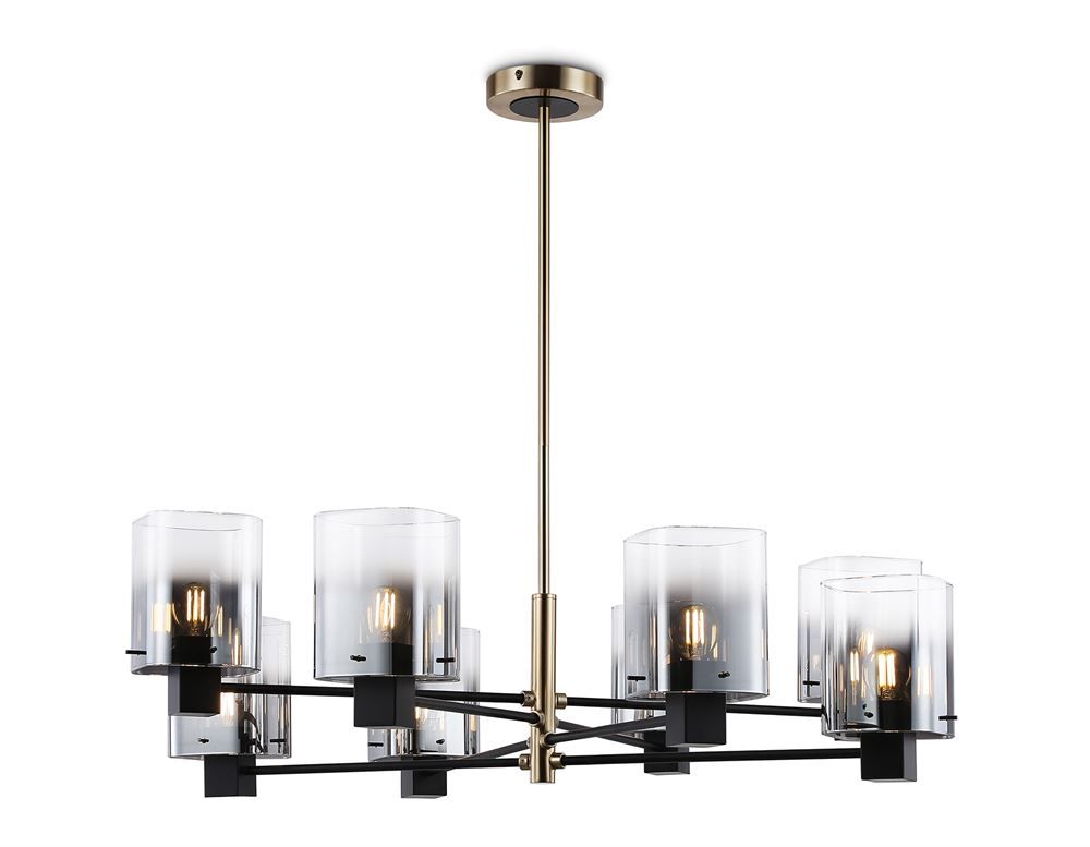 Ambrella LH57043/8 BK/DBS/SM Светильник подвесной черный/темная латунь/дымчатый E14/8 max 40W D830*710