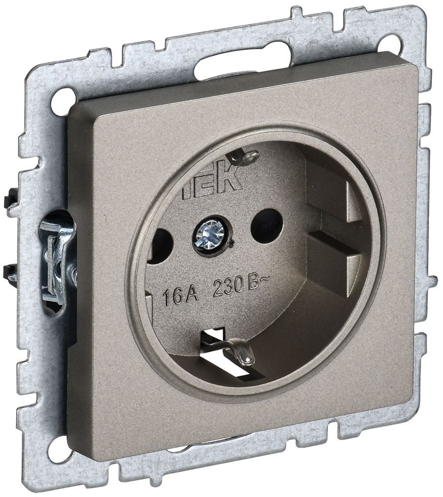 IEK BRITE BR-R14-16-K37 Розетка 1-местная с заземлением с защитными шторками 16А РС14-1-0-БрШ шампань