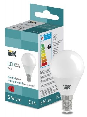 IEK LL-I-G45-5W-230-40-E14 Ламп. светод-ная шарик 400lm 5W 4000K - нейтр. бел. свет (10 / 100)