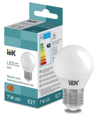 IEK LL-I-G45-7W-230-40-E27 Ламп. светод-ная шарик 600lm 7W 4000K - нейтр. бел. свет (10 / 100)
