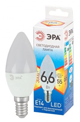 ЭРА QX LED B35-6,6Вт-В35-2700K-E14 Лампа светодиодная свеча (арт.B35-9W-827-E14) (тепл свет) 