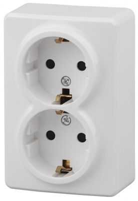 ЭРА 11-2206-01  Розетка 2х2P+E Schuko со шторками, 16A-250В, IP20, ОУ,  Эксперт, белый (12/120/192
