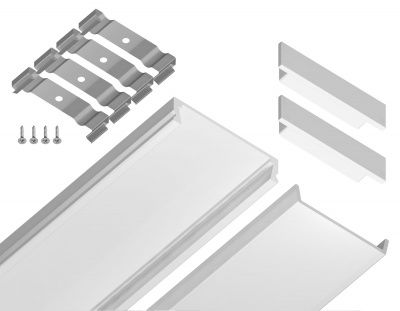 Ambrella Алюминиевый профиль накладной GP1800WH белый/матовый рассеиватель 2000*23.8*6, 2 заглушки, 4 крепления в комплекте (для ленты до 20мм)