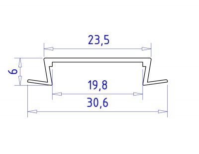 Ambrella Алюминиевый профиль встраиваемый GP1100WH белый/матовый рассеиватель 2000*30.6*6, 2 заглушки в комплекте (для ленты до 19,8мм)