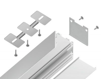 Ambrella Алюминиевый профиль накладной/подвесной "Profile System" GP2500WH белый/матовый рассеиватель 2000*25*25, 2 заглушки, 4 крепления в комплекте 