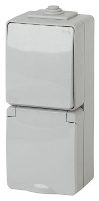 ЭРА 11-7607-03  Блок розетка+выкл. верт. IP65, 16A(10AX)-250В, ОУ,  Эксперт, серый (5/50/800)
