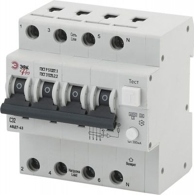Эра NO-902-23  АВДТ  Pro Автоматический выключатель дифференциального тока NO-902-23 АВДТ 63 3P+N C32 300мА тип A