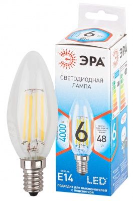 ЭРА QX F-LED B35-6W-2700K-E27 (арт.B35-7W-827-E27) Ламп. светод-ная филаментная тепл. бел. свет (10 / 100)