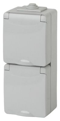 ЭРА 11-2607-03  Розетка 2х2P+E верт. IP65, 16A-250В, ОУ, серый (5/50/800)