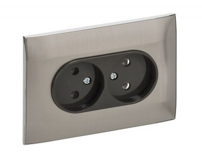 IEK SKANDY SK-R20-10-K50-F Розетка 2-местная без заземления без защитных шторок 10А в сборе SK-R10N металл никель
