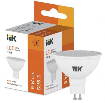 IEK LL-I-MR16-5W-230-30-GU5.3 Ламп. светод-ная GU5.3 410lm 5W 3000K - тепл. бел. свет (10 / 100)
