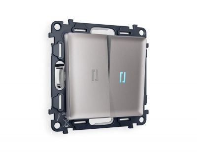 Ambrella Volt MA504020 Комплект механизма 2-кл выключателя с подсветкой 10000K ALFA Сталь матовый QUANT (AP5040, VM115, G17B)