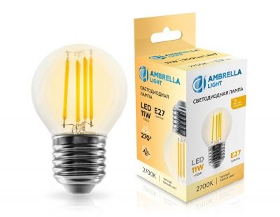 Ambrella 451123 Лампа светодиодная Filament LED G45 11W E27 2700K 220-240V