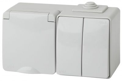 ЭРА 11-7602-03  Блок розетка+выкл. двойн. гориз. IP65, 16A(10AX)-250В, ОУ,  Эксперт, серый (5/50/8