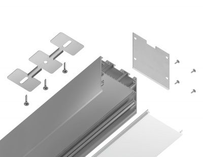 Ambrella Алюминиевый профиль накладной/подвесной "Profile System" GP3050AL серебро/матовый рассеиватель 2000*42*45, 2 заглушки, 4 крепления в комплект
