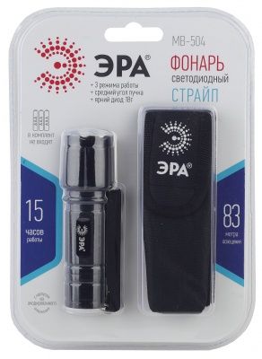 ЭРА Фонарь MB-504  универс. Страйп [1Вт, алюм, 3 режима, чехол, 3хААА, бл]