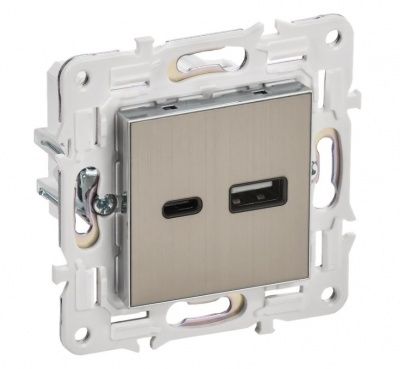 IEK SKANDY SK-U22-018-K50 Розетка USB A+C 18Вт SK-R13N металл никель