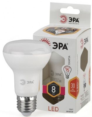 ЭРА STD LED R63-8W-827-E27 Лампочка светодиодная Е27 8Вт рефлектор теплый белый свет