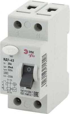 ЭРА NO-902-24 Pro Устройство защитного отключения УЗО ВД1-63 1P+N 25А 30мА (1 / 1 / 90)