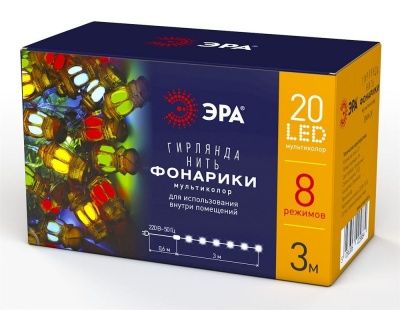 ЭРА ENIN-3F   Гирлянда LED Нить Фонарики 3 м мультиколор, 220V, IP20