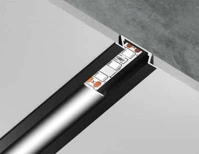 Ambrella Алюминиевый профиль встраиваемый GP1001BK/BK черный/черный рассеиватель 2000*21.5*6.8, 2 заглушки в комплекте (для ленты до 11мм)