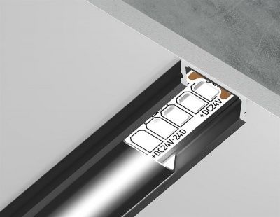 Ambrella Алюминиевый профиль накладной GP1700BK/BK черный/черный рассеиватель 2000*15.5*6, 2 заглушки, 4 крепления в комплекте (для ленты до 11мм)