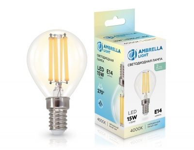 Ambrella 451534 Лампа светодиодная Filament LED P45 15W E14 4000K 220-240V