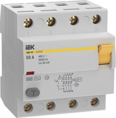 IEK УЗО KARAT ВД3-63 4P 50А 30мА 6кА тип AC (1/  /24/ 1536)