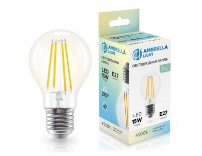 Ambrella 601514 Лампа светодиодная Filament LED A60 15W E27 4000K 220-240V