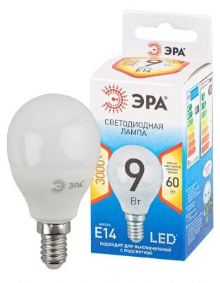 ЭРА QX LED P45-9W-P45-2700K-E14 (арт.P45-10W-827-E14) Ламп. светод-ная шарик тепл. бел. свет (10 / 100)