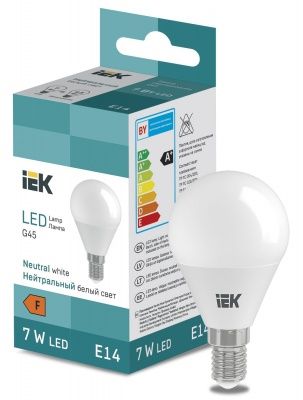 IEK LL-I-G45-7W-230-40-E14 Ламп. светод-ная шарик 600lm 7W 4000K - нейтр. бел. свет (10 / 100)