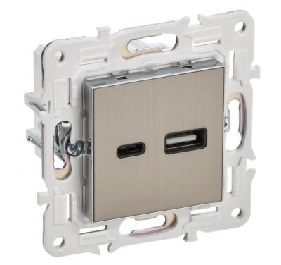 IEK SKANDY SK-U22-D31-K50 Розетка USB A+C 3,1А SK-R14N металл никель