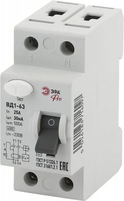ЭРА NO-902-24 Pro Устройство защитного отключения УЗО ВД1-63 1P+N 25А 30мА (1 / 1 / 90)