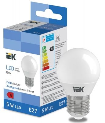IEK LL-I-G45-5W-230-65-E27 Ламп. светод-ная шарик 400lm 5W 6500K - хол. дневн. свет (10 / 100)