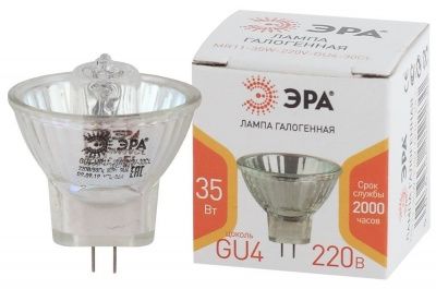 ЭРА GU4-MR11-35W-220V-30 CL  (галоген, софит, 35Вт, нейтр, GU4). (10/300/12000)