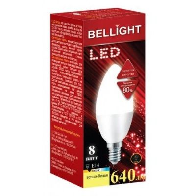 BELLIGHT LED C37 8W 220V E14 3000K Лампа светодиодная Свеча