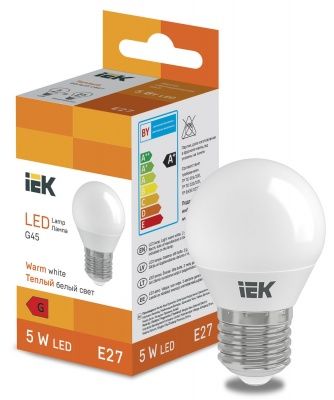 IEK LL-I-G45-5W-230-30-E27 Ламп. светод-ная шарик 400lm 5W 3000K - тепл. бел. свет (10 / 100)