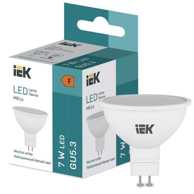 IEK LL-I-MR16-7W-230-40-GU5.3 Ламп. светод-ная GU5.3 570lm 7W 4000K - нейтр. бел. свет (10 / 100)