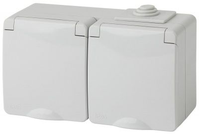 ЭРА 11-2603-03  Розетка 2х2P+E гориз. IP65, 16A-250В, ОУ, серый (5/50/800)