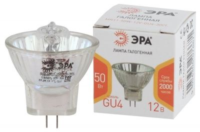 ЭРА GU4-MR11-50W-12V-30CL  GU4-MR11-50W-12V-30CL  (галоген, софит, 50Вт, нейтр, GU4) (10/300/12000