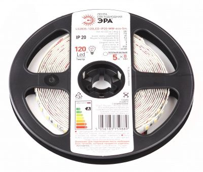 ЭРА Лента светодиодная LS2835-9,6W-120-12-2700K-IP20-1 year-5m (100/1800)